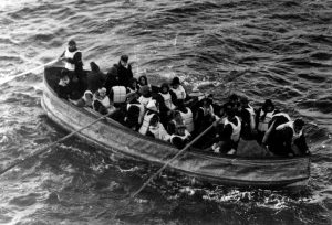 Image of passengers on a lifeboat